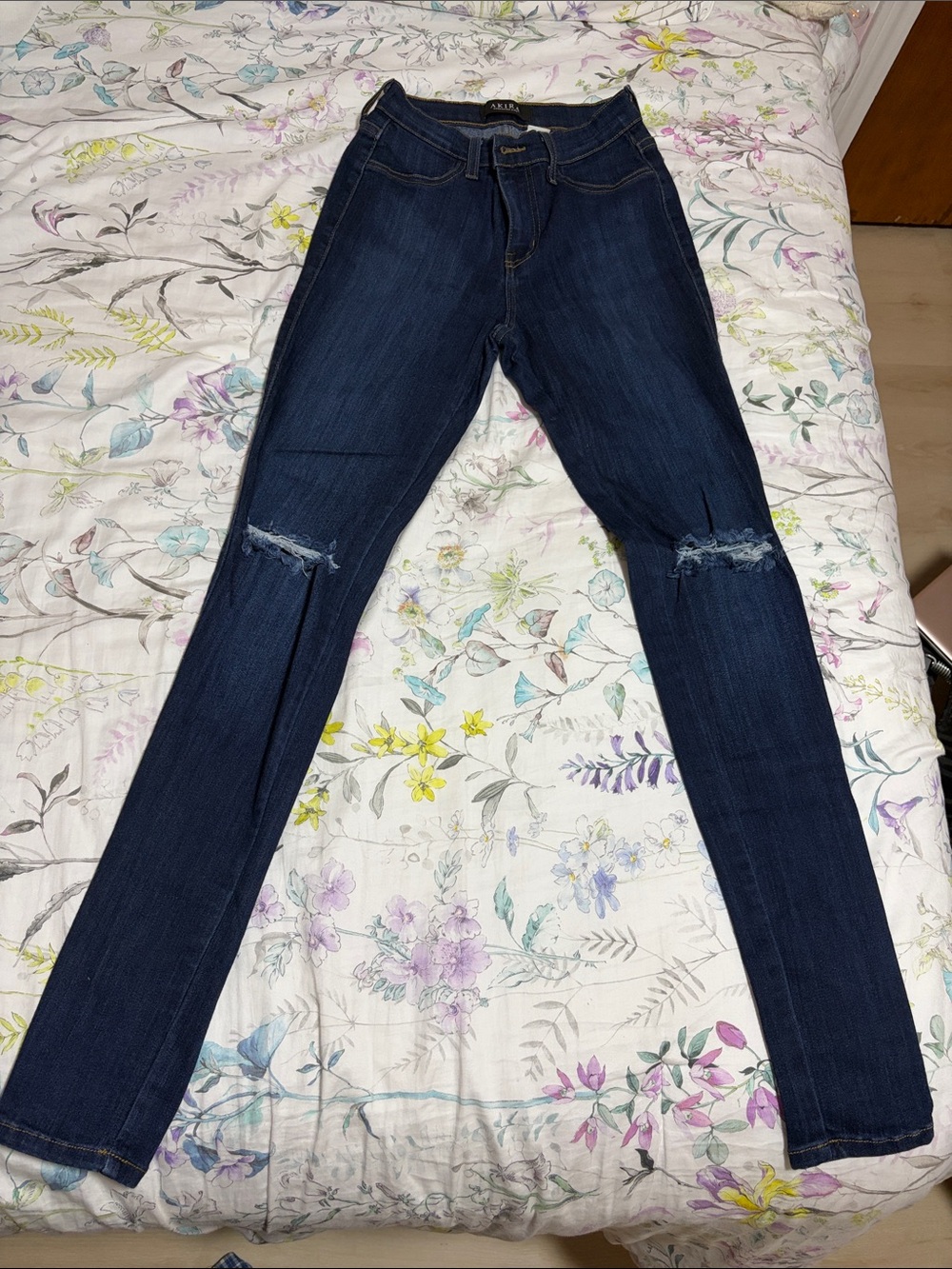 AKIRA Dark Indigo Ripped Skinny Jeans